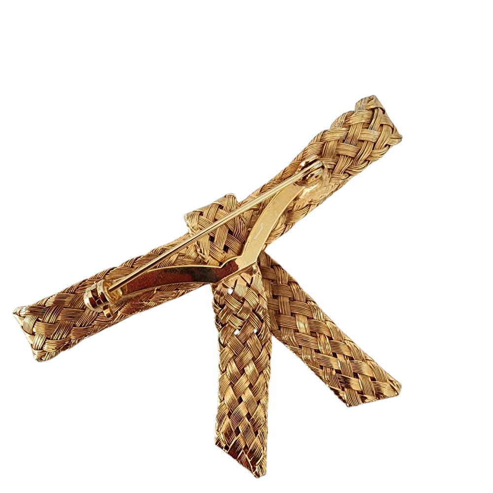 Vintage Brooch Pin wire weave woven wire gold bow tie ribbon A0208 -Q6 - Picture 11 of 13